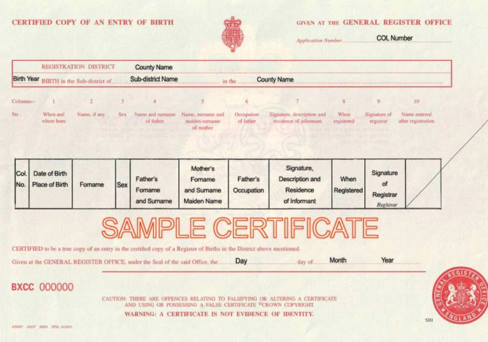 Birth And Baptism Records In The UK Sample Birth Certificate